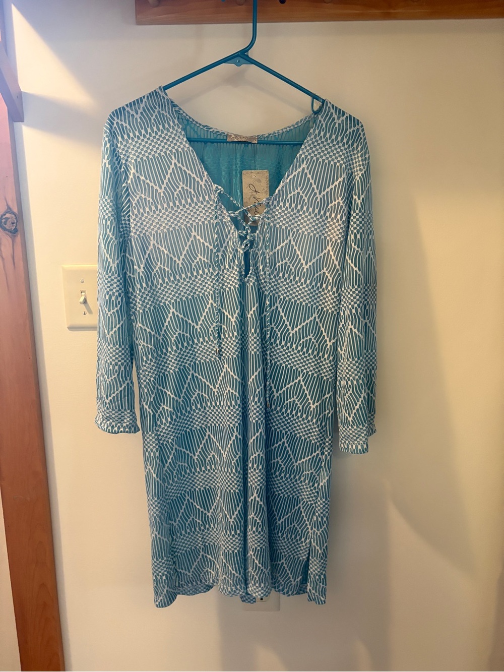 J. Valdi Blue & White Lace-Up Swim Coverup NWT